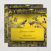 Invitation OISEAUX AMOUREUX MARIAGE ,noir et blanc ,jaune (Devant / Derrière)