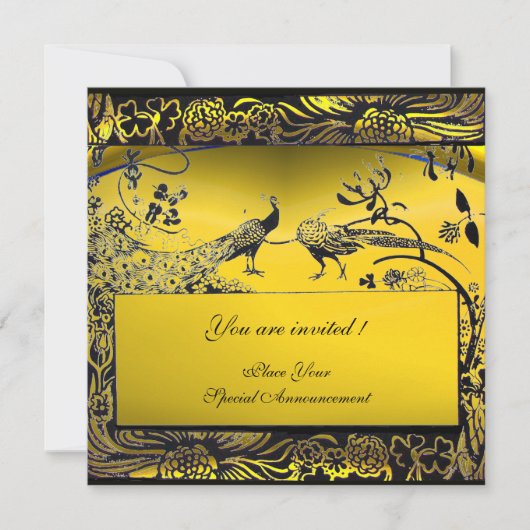 Invitation OISEAUX AMOUREUX MARIAGE ,noir et blanc ,jaune (Devant)