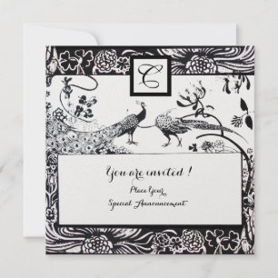 Invitation OISEAUX AMOUREUX MONOGRAMME Mariage Noir, Blanc Pe