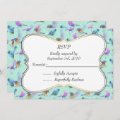 Invitation Oiseaux aquarelle élégants avec cadre de réponse d (Devant / Derrière)