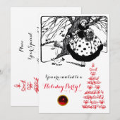 Invitation OISEAUX ARBRE ET CHRISTMAS LADY Black White Red Ge (Devant / Derrière)