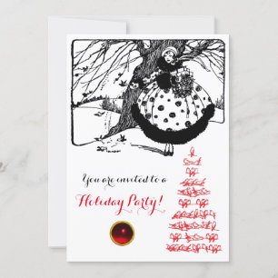 Invitation OISEAUX ARBRE ET CHRISTMAS LADY Black White Red Ge