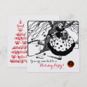 Invitation OISEAUX ARBRE ET CHRISTMAS LADY Black White Red Ge (Devant / Derrière)