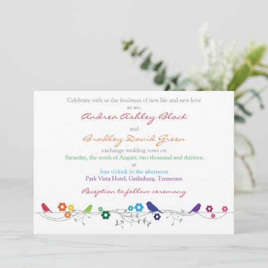 Invitation Oiseaux arc-en-ciel Fleurs (Debout devant)
