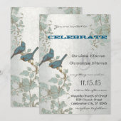 Invitation Oiseaux bleus découpés perchés dans un arbre Maria (Devant / Derrière)