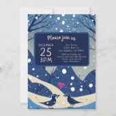 Invitation Oiseaux bleus d'hiver en amour Mariage de Noël (Dos)