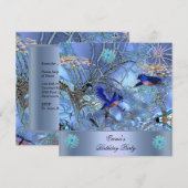 Invitation Oiseaux bleus enchantés de fête d'anniversaire (Devant / Derrière)