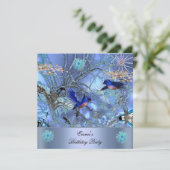 Invitation Oiseaux bleus enchantés de fête d'anniversaire (Debout devant)