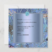 Invitation Oiseaux bleus enchantés de fête d'anniversaire (Dos)