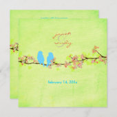 Invitation Oiseaux bleus/fleurs colorées/citron vert (Devant / Derrière)