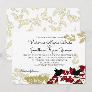 Invitation Oiseaux boisés rustiques Mariage de Bourgogne et d