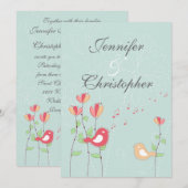Invitation Oiseaux chantants avec fleurs (Devant / Derrière)