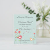 Invitation Oiseaux chantants avec fleurs Sauvez la date (Debout devant)