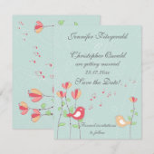 Invitation Oiseaux chantants avec fleurs Sauvez la date (Devant / Derrière)