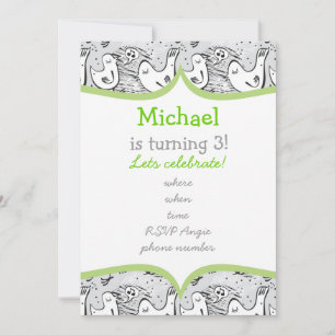 Invitation oiseaux chanteurs noirs, blancs et gris avec cadre