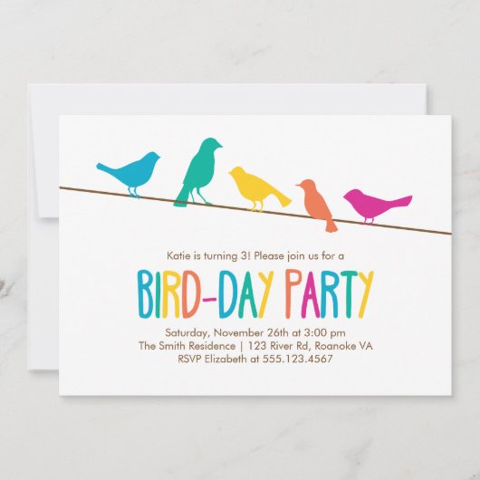 Invitation Oiseaux colorés Fête d'anniversaire (Devant)