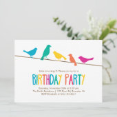 Invitation Oiseaux colorés Fête d'anniversaire (Debout devant)