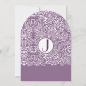 Invitation Oiseaux d'amour damas monogramme mariages pourpres (Dos)