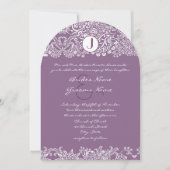 Invitation Oiseaux d'amour damas monogramme mariages pourpres (Devant)