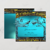 Invitation OISEAUX D'AMOUR DE MARIAGE, noir, blanc, jaune ble (Devant / Derrière)