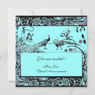 Invitation OISEAUX D'AMOUR DE MARIAGE, noir et blanc, bleu
