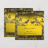 Invitation OISEAUX D'AMOUR DE MARIAGE, noir et blanc, jaune (Devant / Derrière)