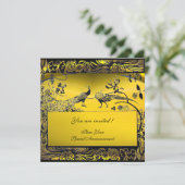 Invitation OISEAUX D'AMOUR DE MARIAGE, noir et blanc, jaune (Debout devant)