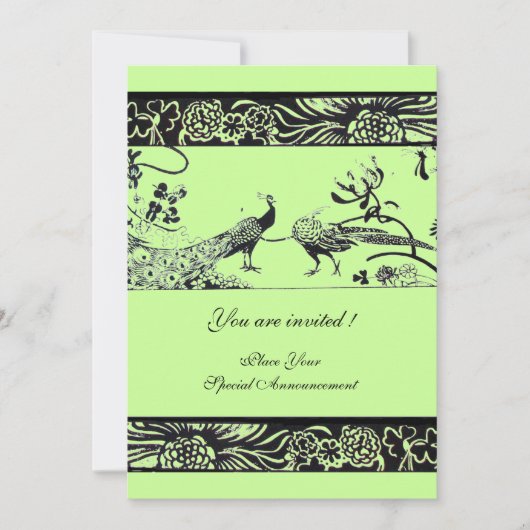 Invitation OISEAUX D'AMOUR DE MARIAGE, noir et blanc vert (Devant)