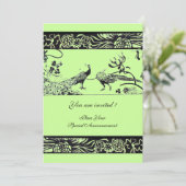 Invitation OISEAUX D'AMOUR DE MARIAGE, noir et blanc vert (Debout devant)