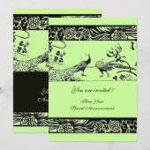 Invitation OISEAUX D'AMOUR DE MARIAGE, noir et blanc vert (Devant / Derrière)