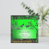 Invitation OISEAUX D'AMOUR DE MARIAGE, noir jaune vert émerau (Debout devant)