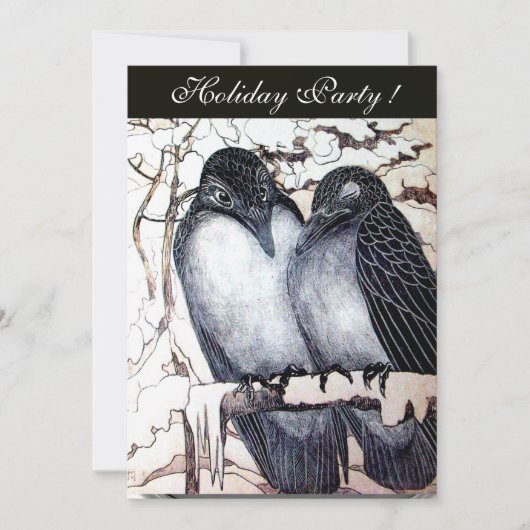 INVITATION OISEAUX D'AMOUR D'HIVER DAMAS NOIR BLANC ROUGE MO (Devant)