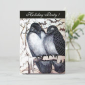 INVITATION OISEAUX D'AMOUR D'HIVER DAMAS NOIR BLANC ROUGE MO (Debout devant)