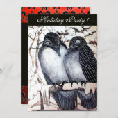 INVITATION OISEAUX D'AMOUR D'HIVER DAMAS NOIR BLANC ROUGE MO (Devant / Derrière)