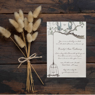 Invitation Oiseaux d'amour vintage Cage à oiseaux Fête de mar