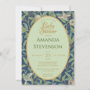 Invitation Oiseaux de Baby Shower Grenade Feuilles Vertes Mor