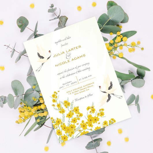 Invitation Oiseaux de cygne Paradis Soring Florals Mariage