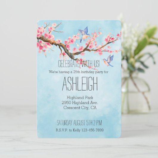 Invitation Oiseaux de fleurs de cerisiers   (Debout devant)