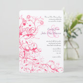 Invitation Oiseaux de framboise rose tourbillons Mariage invi (Debout devant)