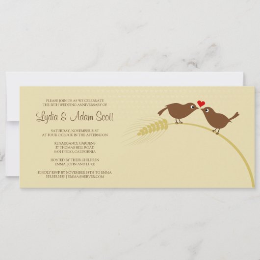Invitation Oiseaux de l'amour 10 cm x 23,5 cm Anniversaire de (Devant)