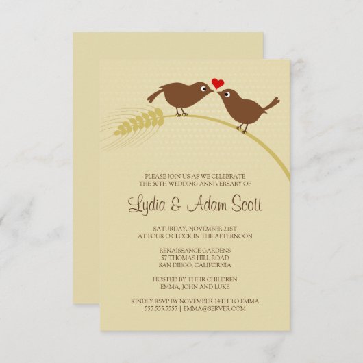 Invitation Oiseaux de l'amour 3.5" x 5" Noces de mariage (Devant / Derrière)