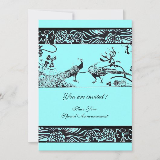 Invitation OISEAUX DE L'AMOUR DE MARIAGE, noir et blanc bleu (Devant)