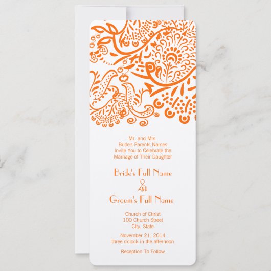 Invitation Oiseaux de l'amour mariage orange corail (Devant)