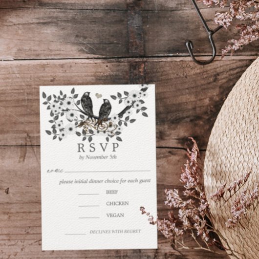 Invitation Oiseaux de l'amour romantiques Branche à fleurs bl