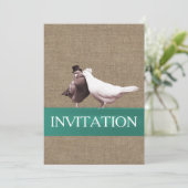 Invitation Oiseaux de l'Amour Rustique Ruban Sarcelle Mariage (Debout devant)