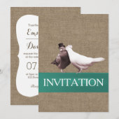 Invitation Oiseaux de l'Amour Rustique Ruban Sarcelle Mariage (Devant / Derrière)