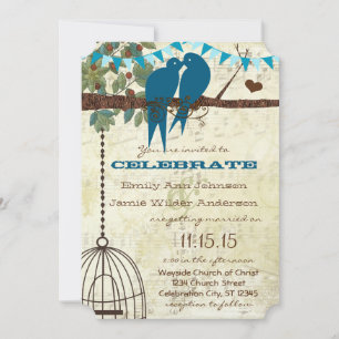 Invitation Oiseaux de l'amour sarcelle perchés dans un arbre
