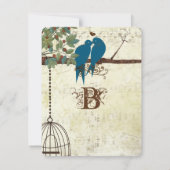 Invitation Oiseaux de l'amour sarcelle perchés dans un arbre, (Dos)