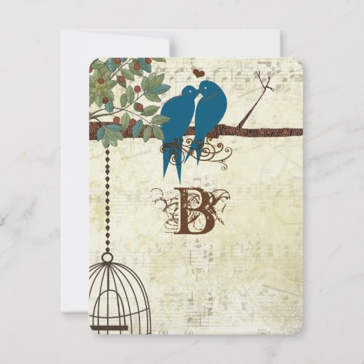 Invitation Oiseaux de l'amour sarcelle perchés dans un arbre, (Dos)