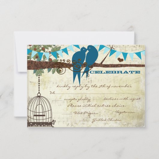 Invitation Oiseaux de l'amour sarcelle perchés dans un arbre (Devant)